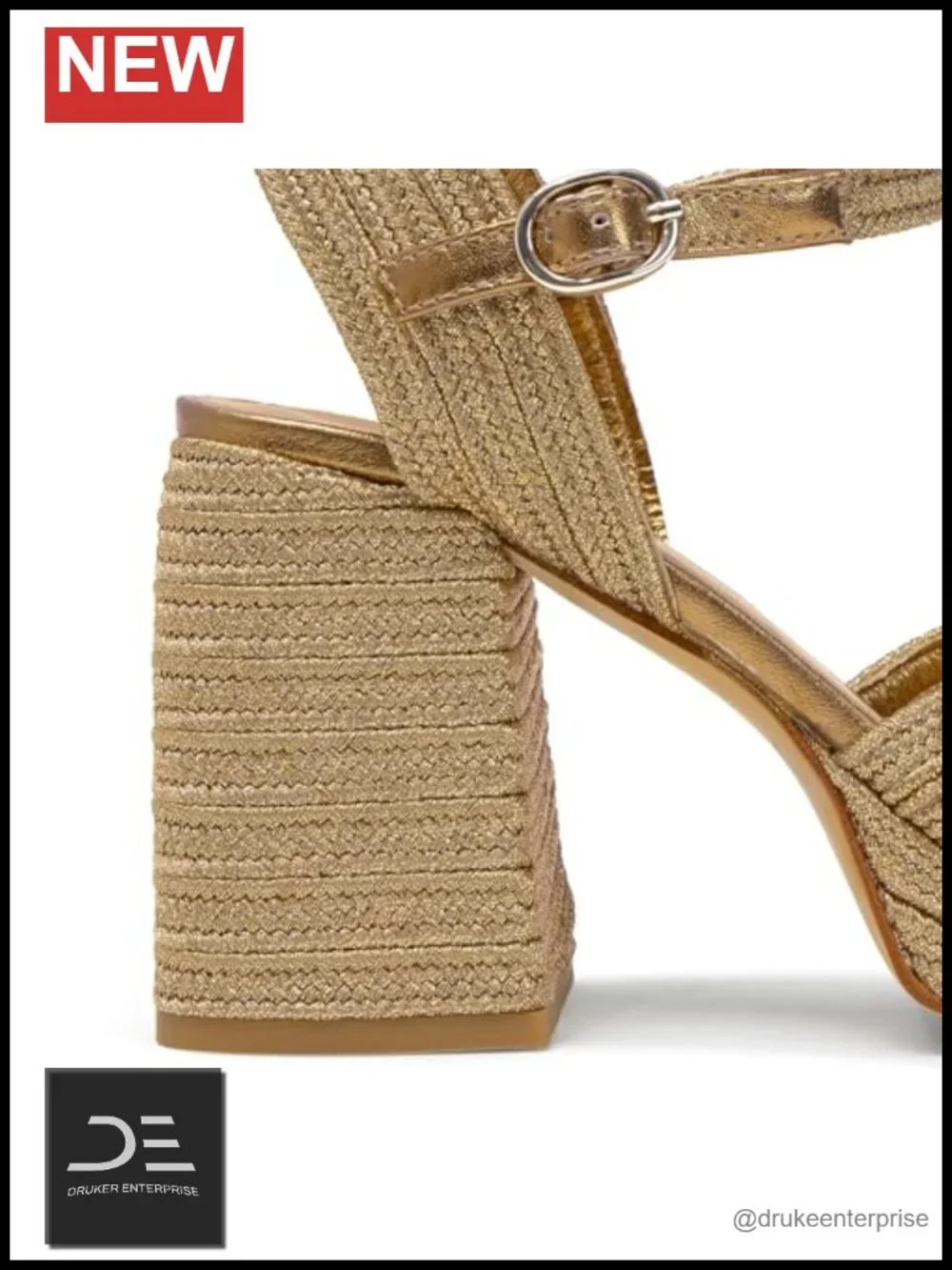 Metallic Platform Sandals Chunky Heel Square Toe Ankle Strap